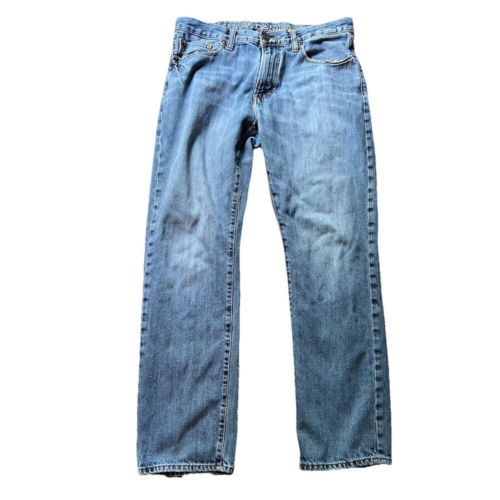 American Eagle Classic Fit Straight Leg Light Wash Denim Blue Jeans Men's 33x32